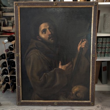 Quadro olio su tela San Francesco scuola spagnola del XVII sec. 72x95 cm