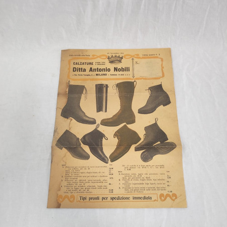 Foglio promozionale Calzature ditta Antonio Nobili 25 novembre 1914 Listino n° 2