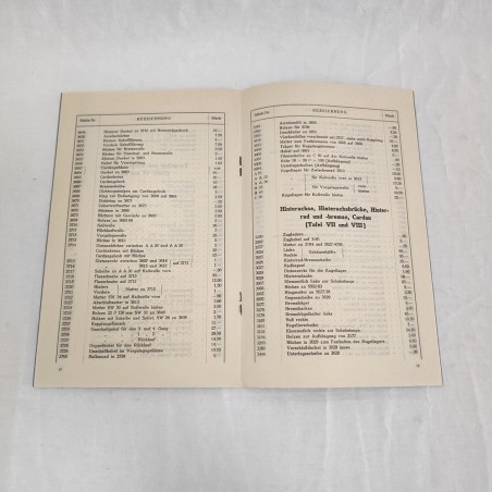 Ersatzeil Preisliste fur 1,5 t Cardanwagen Benzwerkr Gaggenau Liste 284 P