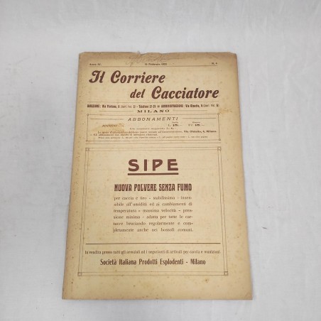Rivista Il Corriere del Cacciatore 15 febbraio 1922 - SIPE Polvere senza fumo