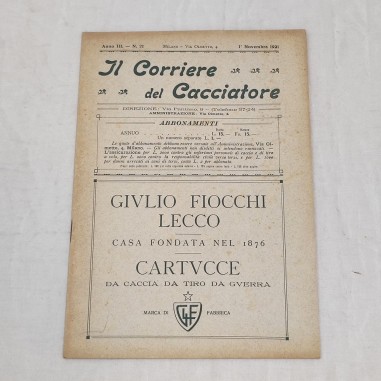 Rivista Il Corriere del Cacciatore 1 novembre 1921 - Giulio Fiocchi Cartucce
