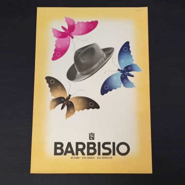 Poster originale cappelli Barbisio 1946 cappello e farfalle