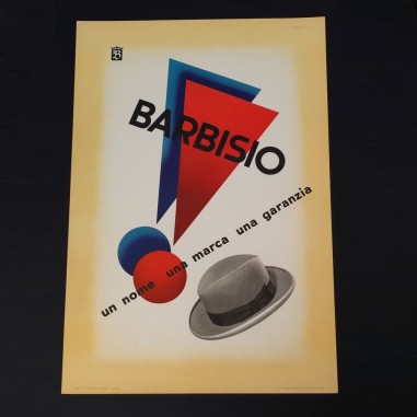 Poster originale cappelli Barbisio cappello e due punti esclamativi rosso e blu