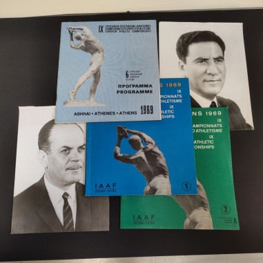 Lotto di 3 programmi gare atletica Campionati IAAF Atene 1969 + due foto
