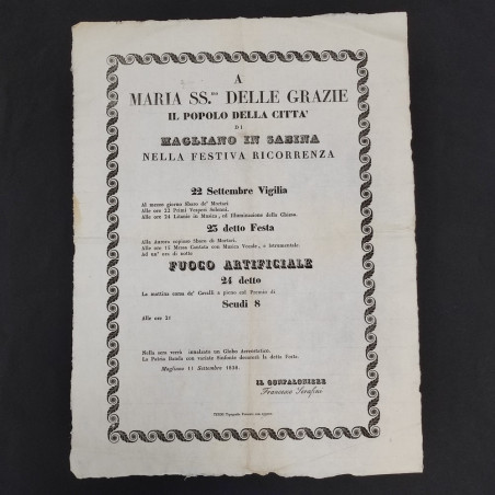 Magliano in Sabina Annuncio 1838 a Maria SS. Grazie festa ricorrenza