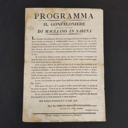 Programma festa S. Liberatore Vescovo patrono di Magliano in Sabina
