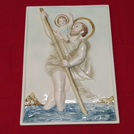 Formella in ceramica 28x39 cm San Cristoforo con il Bambino Gesù
