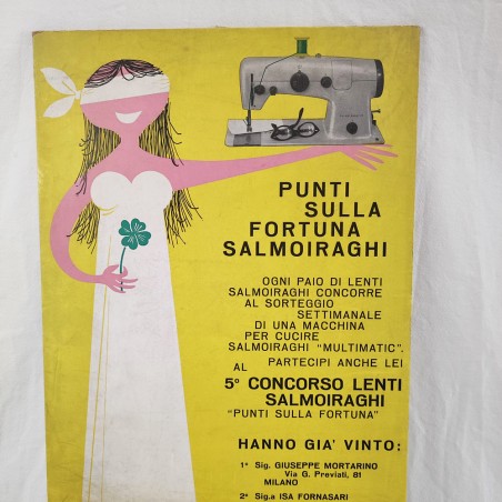 Salmoiraghi lenti e macchine da cucire locandina da banco in cartoncino rigido