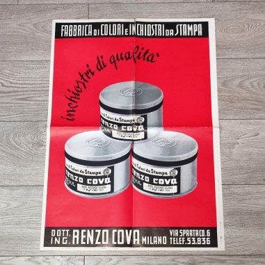 Manifesto fabbrica colori e inchiostri da stampa Dott. Renzo Cova Milano 1949