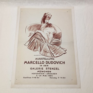 Marcello Dudovich poster con signora vestita alla moda Galerie Stenzel Munchen