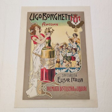 Poster pubblicitario Ugo Borghetti premiata distilleria di liquori anni 10