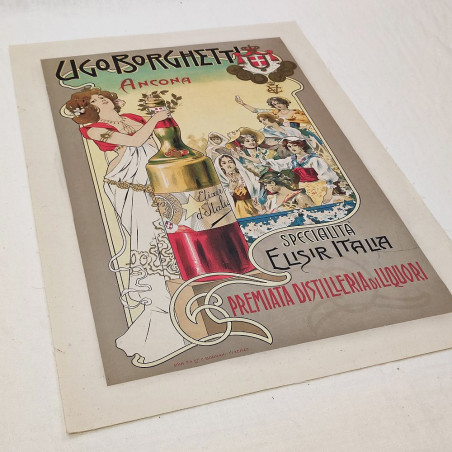 Poster pubblicitario Ugo Borghetti premiata distilleria di liquori anni 10