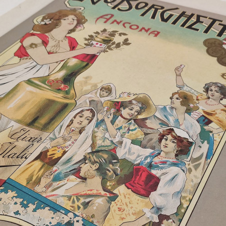 Poster pubblicitario Ugo Borghetti premiata distilleria di liquori anni 10