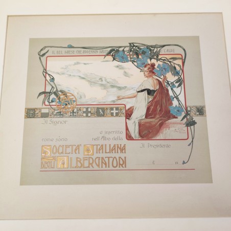 Diploma Società Italiana Albergatori - Riccardo Galli 1908