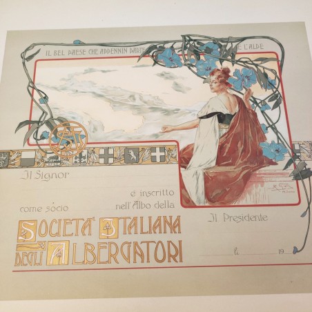 Diploma Società Italiana Albergatori - Riccardo Galli 1908