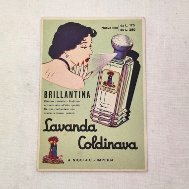 Cartolina pubblicitaria Brillantina Lavanda Caldinava 1952