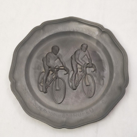 Piatto in peltro Granfondo della cooperazione 1980 ciclismo