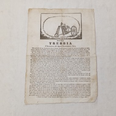 Foglio in carta di stracci DELLA TREBBIA invenzione Giandomenico Silva 1836