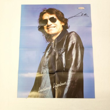 LUCIANO LIGABUE autografo originale su poster 47x61 al retro Marco Mengoni
