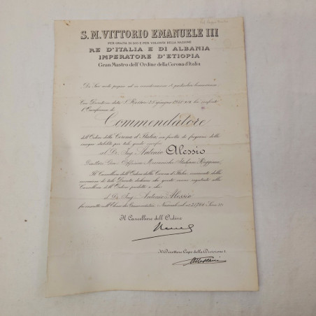 Antonio Alessio Attestato di Commendatore Direttore Officine Reggiane Alfa Romeo
