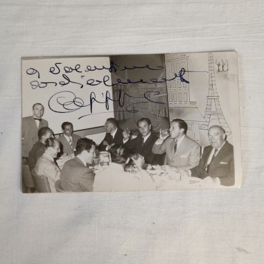 FAUSTO COPPI foto cartolina di cena in ristorante con autografo originale