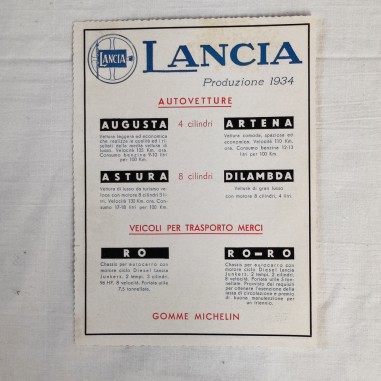 Piccolo volantino LANCIA produzione 1934 - 115x160 mm