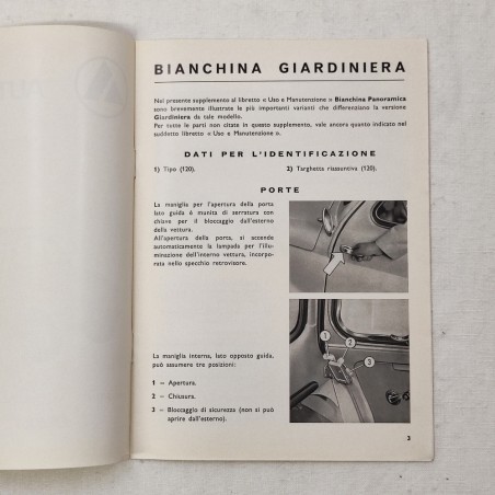 Supplemento al libretto uso manutenzione Autobianchi Bianchina Giardiniera
