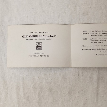 Mini brochure con listino prezzi vetture Oldsmobile in olandese Prijslijst