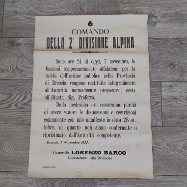Manifesto Comando 2° divisione Alpina 1922