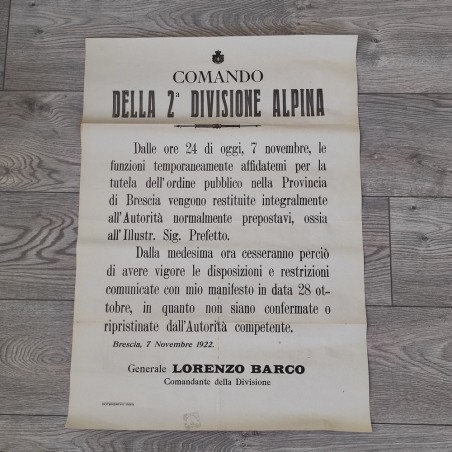 Manifesto Comando 2° divisione Alpina 1922