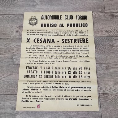 Automobil Club Torino Manifesto X gara Cesana Sestriere 12 luglio 1970