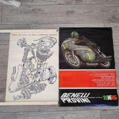 Coppia manifesti BENELLI 1965 esploso motore e Benelli Provini