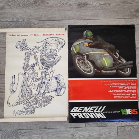 Coppia manifesti BENELLI 1965 esploso motore e Benelli Provini