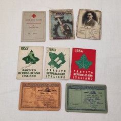Tessere storiche Sig. Casadio Alteo Partito Repubblicano, Croce rossa etc.