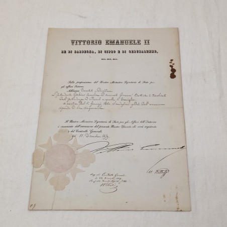 Originale decreto Vittorio Emanuele II re di Sardegna anno 1859