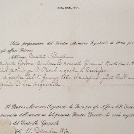 Originale decreto Vittorio Emanuele II re di Sardegna anno 1859