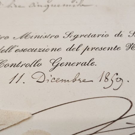 Originale decreto Vittorio Emanuele II re di Sardegna anno 1859