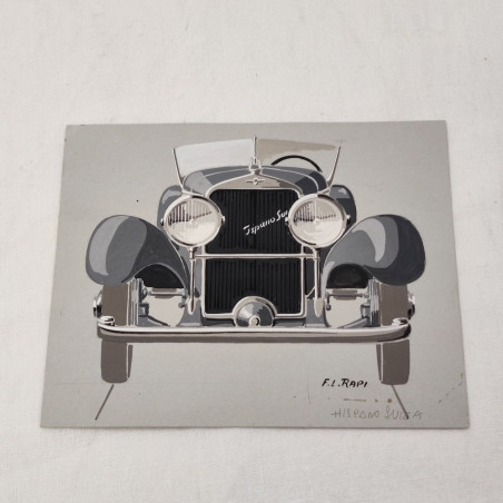 Fabio Luigi RAPI originale disegno a tempera auto HISPANO SUIZA