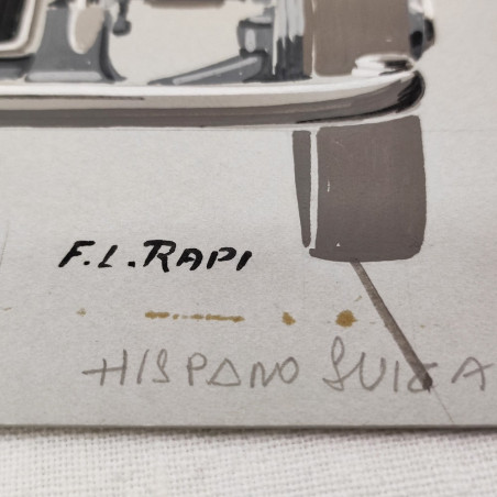 Fabio Luigi RAPI originale disegno a tempera auto HISPANO SUIZA