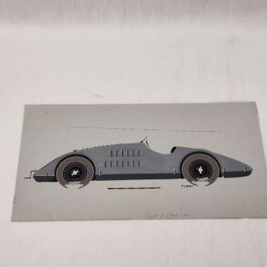 Fabio Luigi RAPI originale disegno a tempera auto BUGATTI 8 cilindri TANK 1924