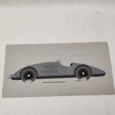 Fabio Luigi RAPI originale disegno a tempera auto BUGATTI 8 cilindri TANK 1924 2
