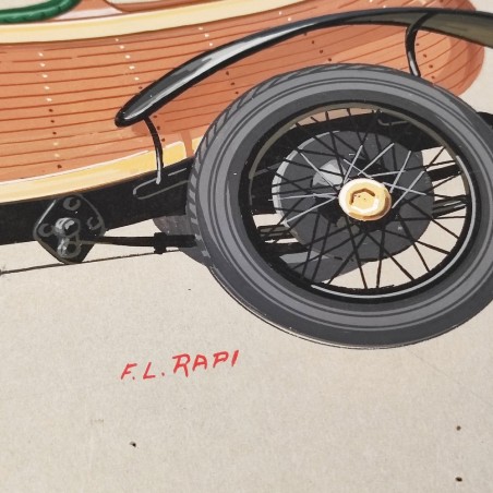 Fabio Luigi RAPI originale disegno a tempera auto PANHARD LEVASSOR 1911