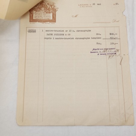PATEK PHILIPPE & C. fattura e certificato originali anno 1938