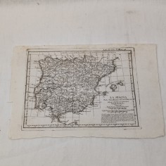 Stampa originale di cartina geografica della Spagna periodo tardo 700