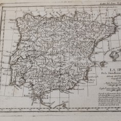 Stampa originale di cartina geografica della Spagna periodo tardo 700 2