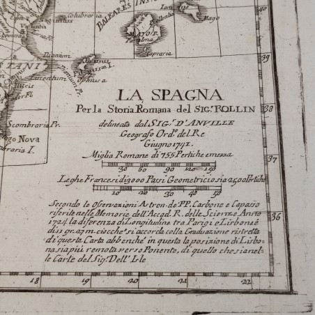 Stampa originale di cartina geografica della Spagna periodo tardo 700