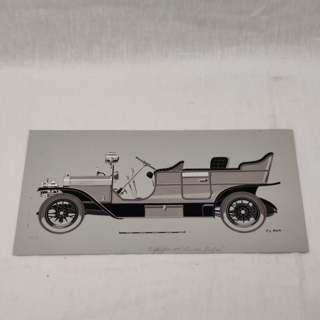 Fabio Luigi RAPI originale disegno a tempera auto FIAT 100 HP Roi des Belges