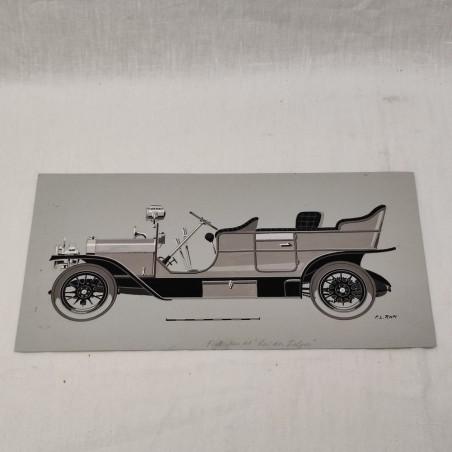 Fabio Luigi RAPI originale disegno a tempera auto FIAT 100 HP Roi des Belges