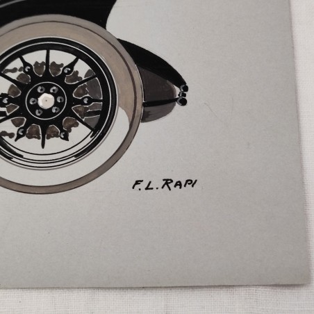 Fabio Luigi RAPI originale disegno a tempera auto FIAT 100 HP Roi des Belges