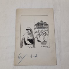 Lotto di 3 disegni umoristici disegnatore vignettista francese C.H. de Courcy 2